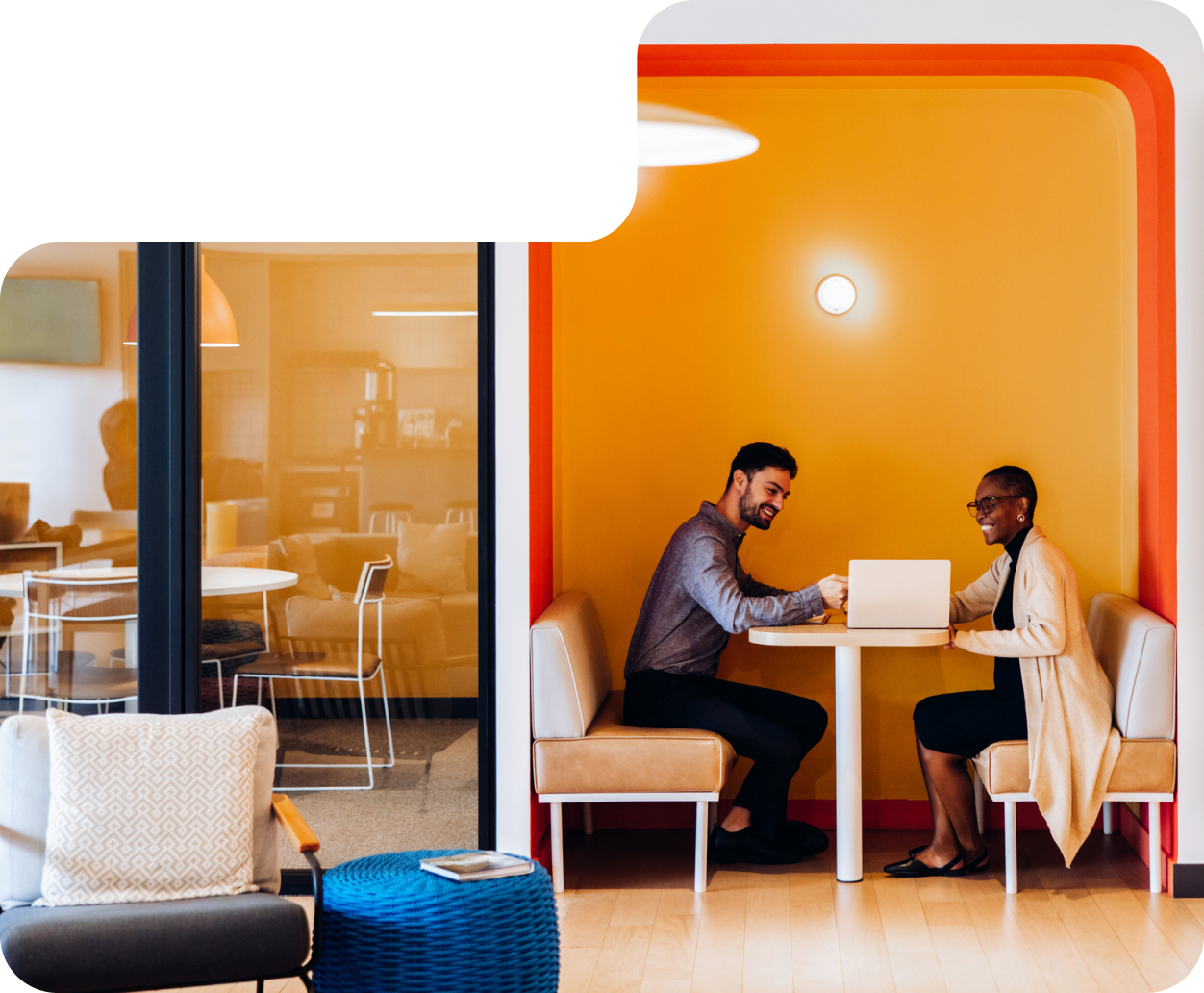 Residents talking in a modern social space