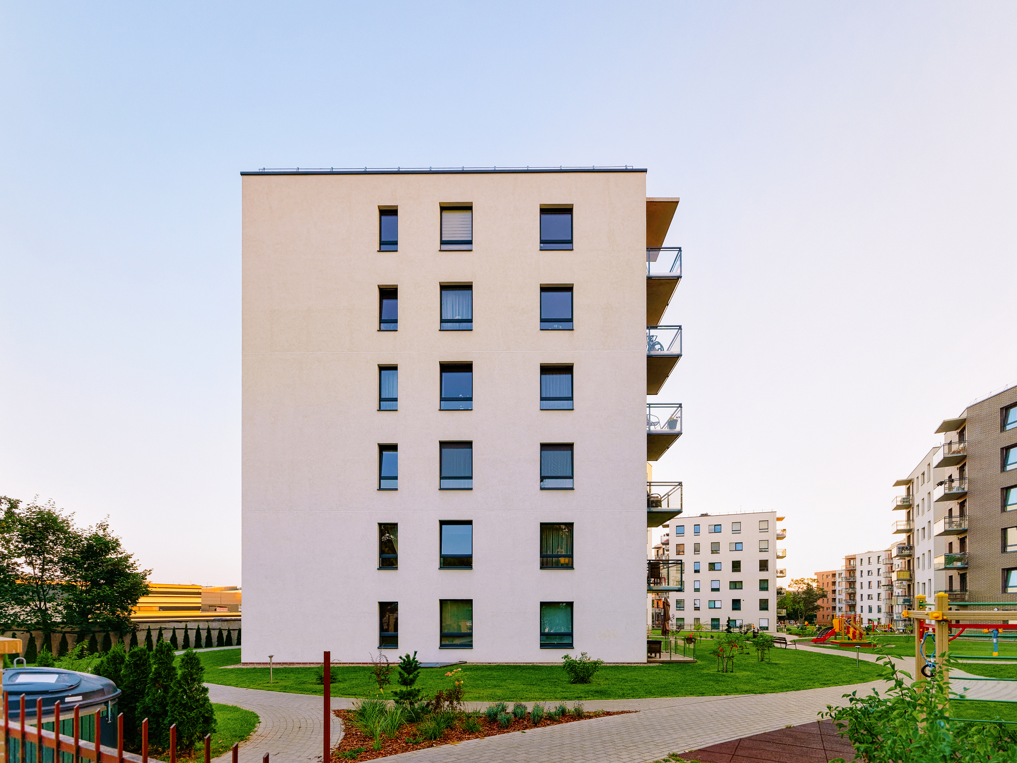 Modern white apartment building